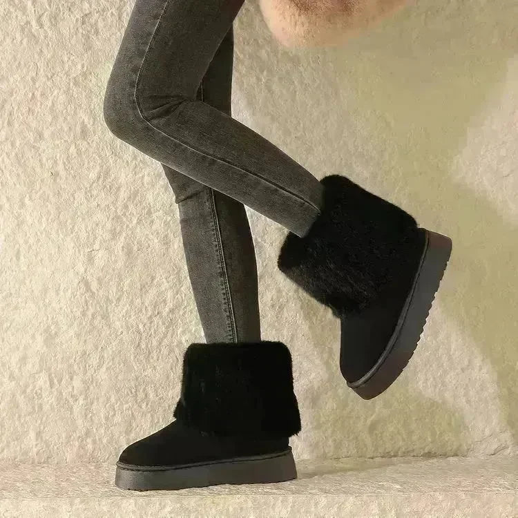 Thick-soled Plush Snow Boots Winter Warm Mid-tube Furry Cotton Shoes For Women Short Boot - EX-STOCK CANADA