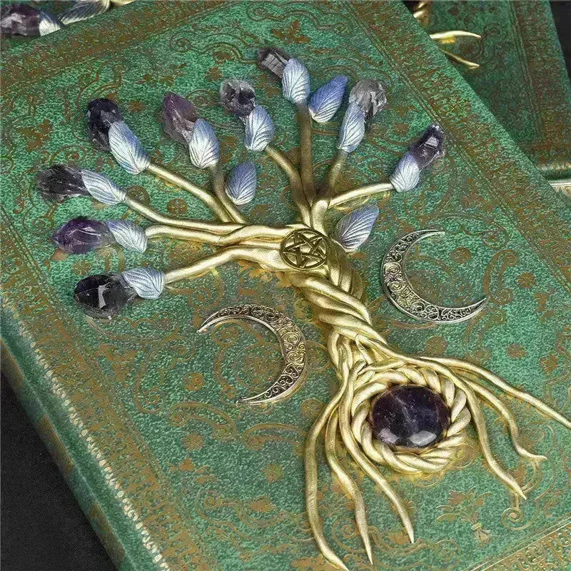 Simple Lucky Tree Pattern Personalized Creative Inlaid Natural Crystal Gem Journal Hard cover  Note book