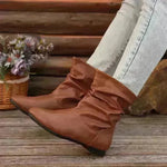 Fashion Round-toed Flat Boots Versatile Simple Slip-on Western Cowboy Boot Casual Short Shoes For Women - EX-STOCK CANADA