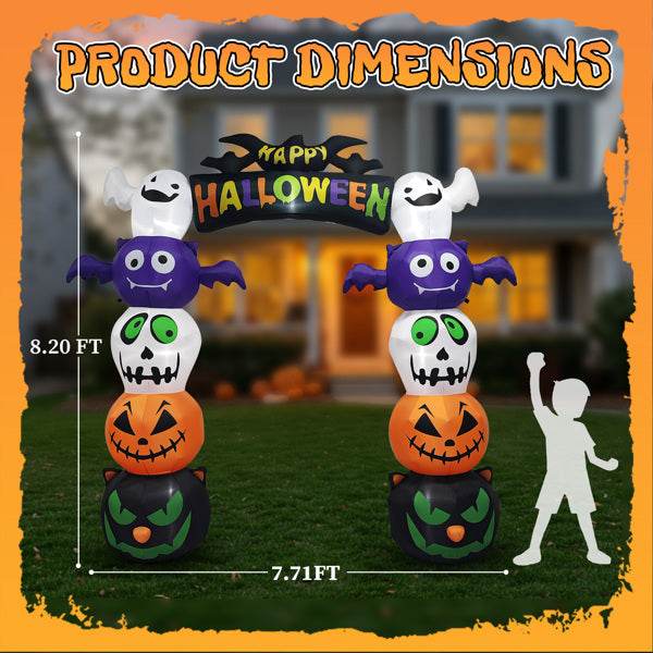 8.2ft Stacking Head Arch, 7pcs White LED Lights, Halloween Inflatable Decoration 12V - EX-STOCK Canada