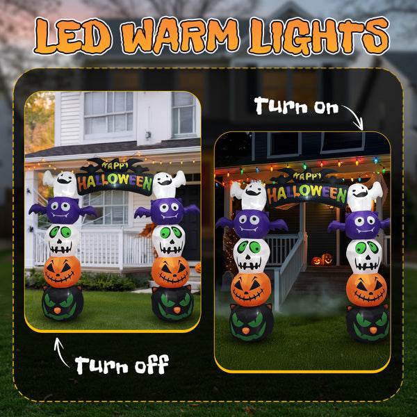 8.2ft Stacking Head Arch, 7pcs White LED Lights, Halloween Inflatable Decoration 12V - EX-STOCK Canada