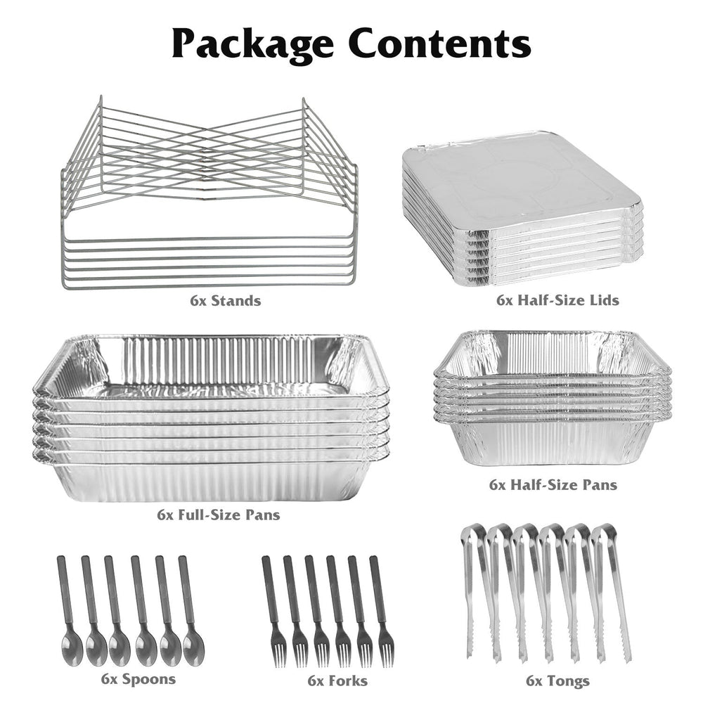 42Pcs Serve 6 Guests Disposable Chafing Dish Buffet Set Chafing Servers With Covers Spoons Forks Tongs Full-Size Pans Food Warmers For Parties Events Catering Supplies With Utensils And Lids EX-STOCK