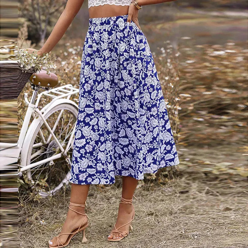 New Spring And Summer High Waist  floral Midi Skirt - EX-STOCK CANADA