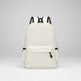 White backpack with black straps on a white background