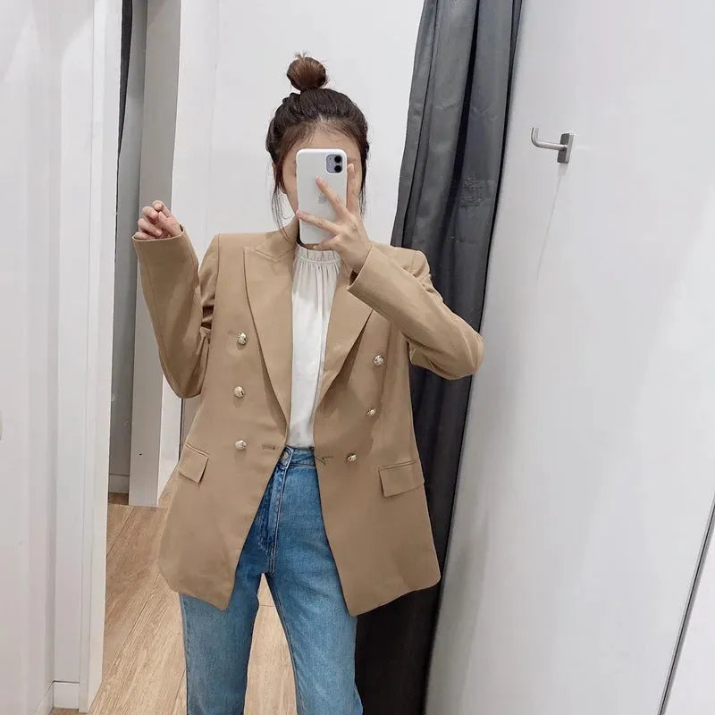 Simple Style Buttoned Casual Blazer Jacket Women - EX-STOCK CANADA