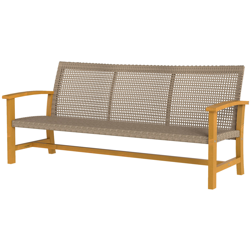3-Seat Wicker Outdoor Couch Patio Sofa, Acacia Wood Patio Furniture With Steel Seat Armrests, Capacity, Teak EX-STOCK Canada 