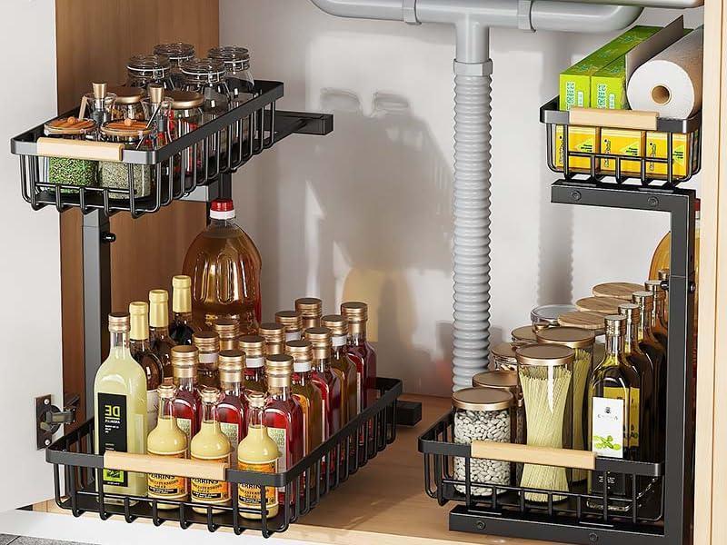 Metal Adjustable Height Two-Tier Drawer Kitchen Bathroom Under Sink Storage Rack EX-STOCK
