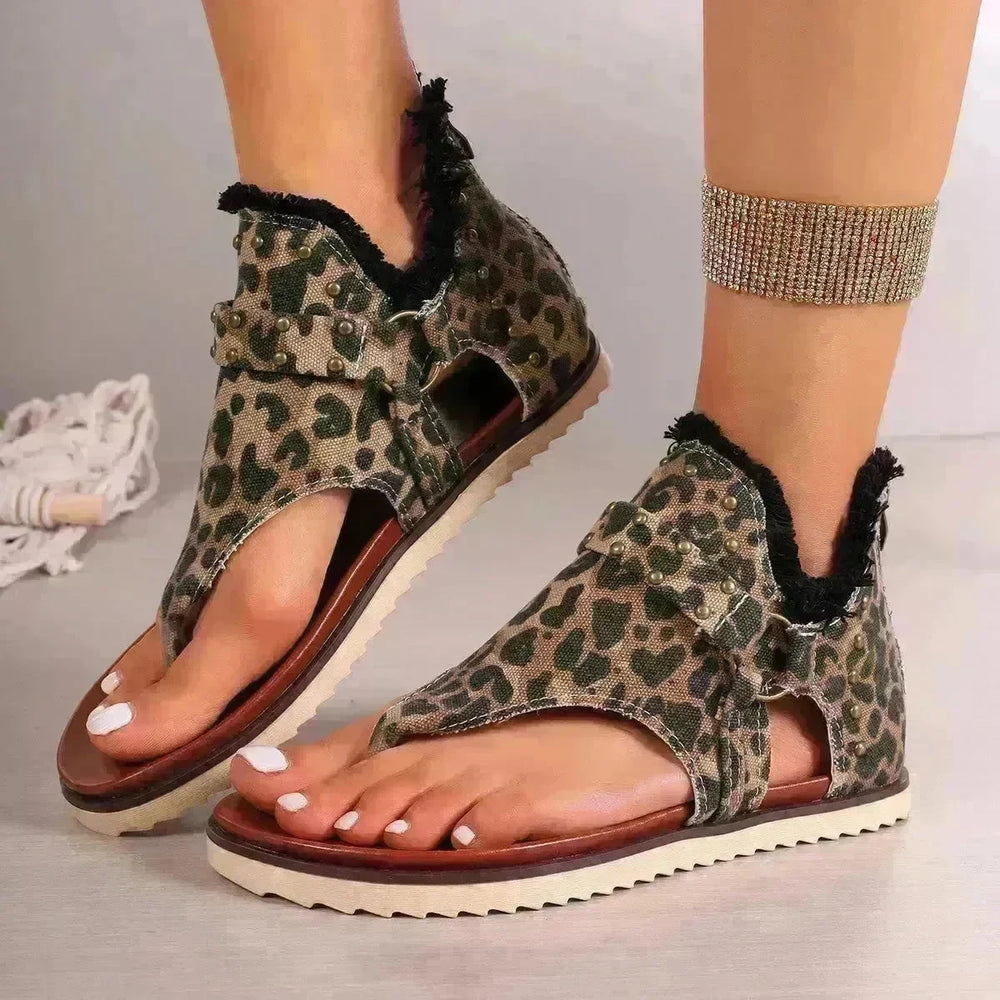 Denim Thong Sandals With Rear Zipper Summer Retro Beach Flat Sandals - EX-STOCK CANADA