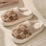 Plaid Plush Slippers Women's Indoor Plush Home Slippers Soft Sole Thick Non-Slip Warm House Shoes Couple Autumn And Winter