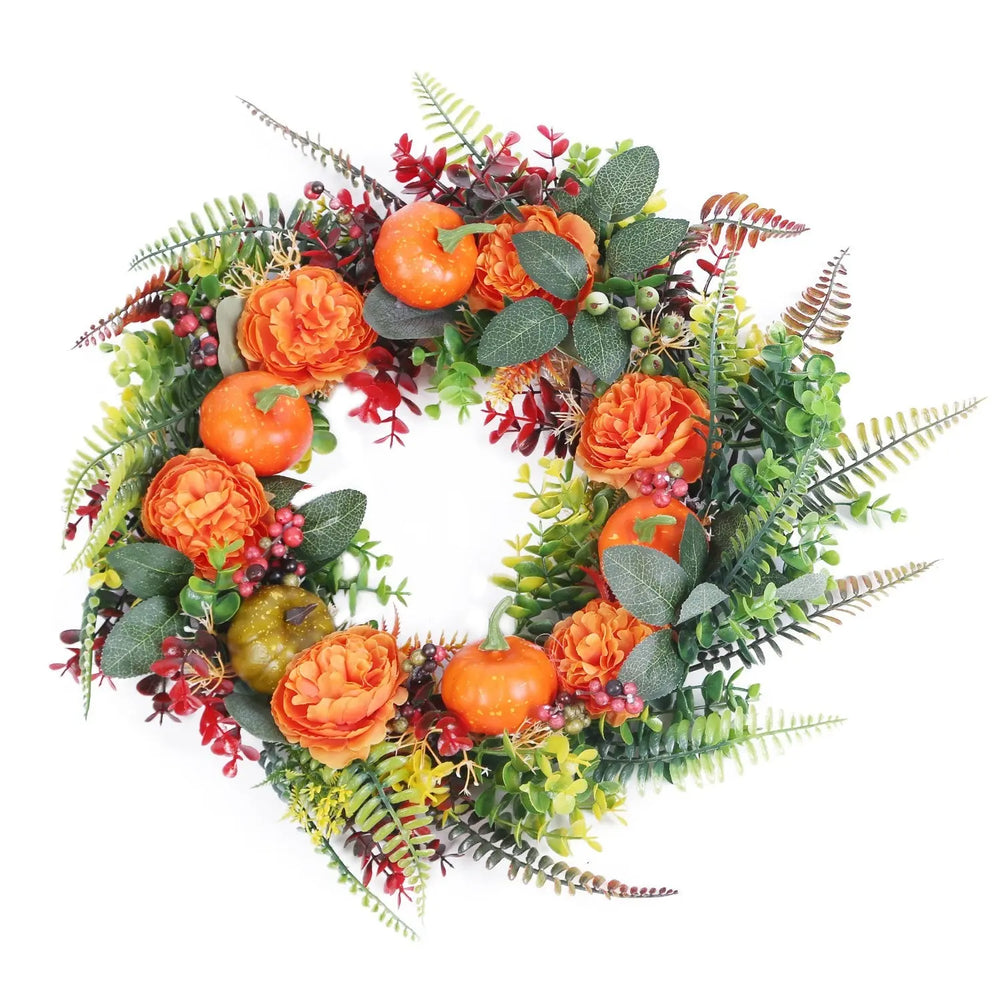 1Pc 17.71IN Autumn Wreath With Pumpkin Mixed Leaves Berries Flowers Fall Decoration For Indoor Outdoor Window Wall Front Door In Halloween Thanks Giving Day - EX-STOCK Canada