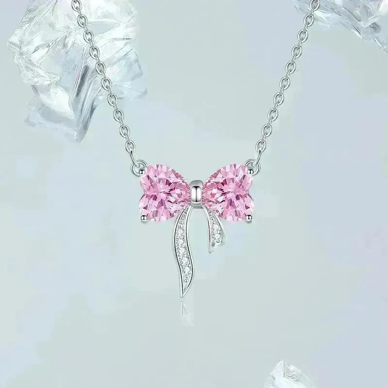 Women's Bow Zircon Necklace S925 Sterling Silver Clavicle Chain - EX-STOCK CANADA