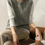 Cashmere Jacquard sin mangas con cuello redondo suéter de punto para mujeres