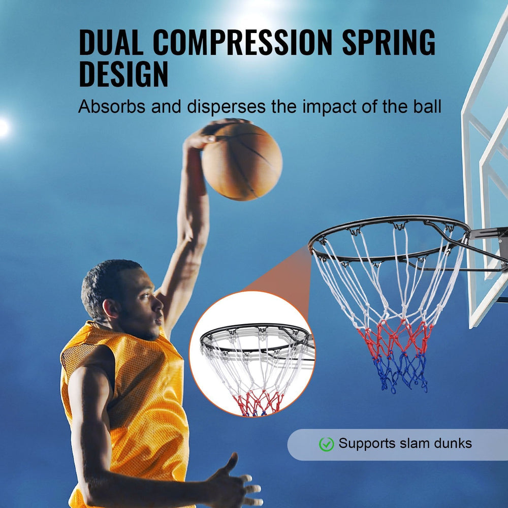 Basketball Rim, Wall Door Mounted Basketball Hoop, Heavy Duty Q235 Basketball Flex Rim Goal Replacement With Net And Double Spring, Standard 18 Indoor Outdoor Hanging Hoop For Kids Adults EX-STOCK