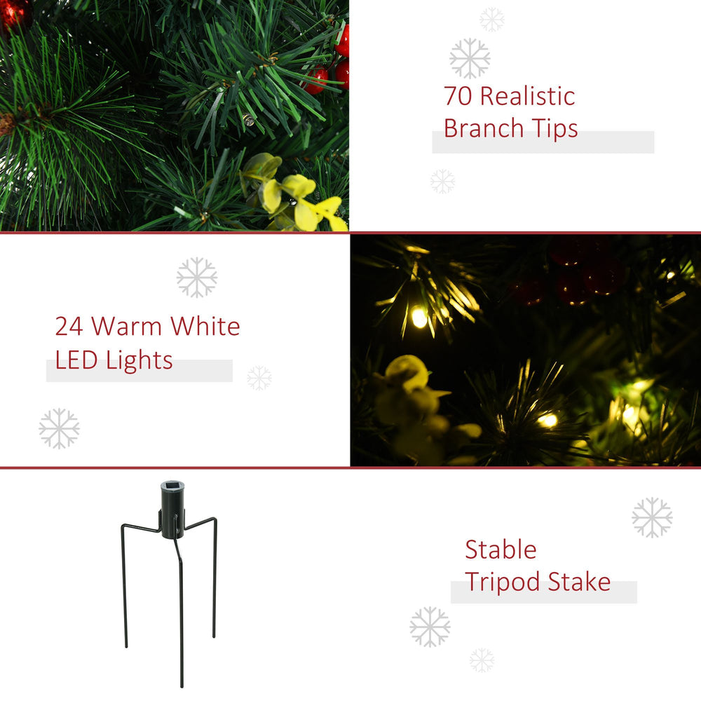 2.5ft 2 Pieces Prelit Artificial Christmas Tree With LED Light Mini Xmas Tree With Small Berry Pine Needles Pinecones Decorations For Garden EX-STOCK Canada 
