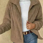 Fall Winter Casual Women Thick Fleece sherpa  Lapel  Cardigan sweater Jacket