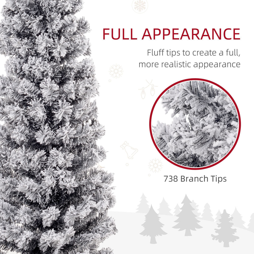 7.5ft Flocked Christmas Tree, Pencil Christmas Tree With Realistic Branch Tips, Folding Metal Stand, Black EX-STOCK Canada 