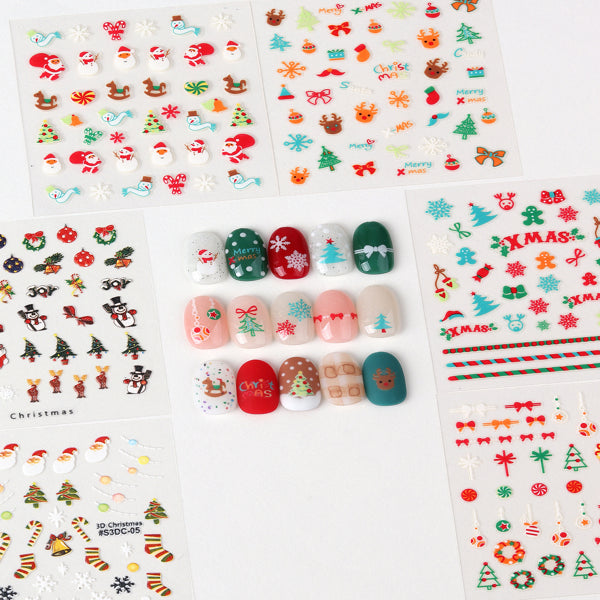 30sheet GlossyBlossom 3D Christmas Nail Stickers – Korean Made Holiday Nail Art Decals For Festive DIY Manicure, Santa, Reindeer, Snowflake & Tree Designs EX-STOCK Canada 