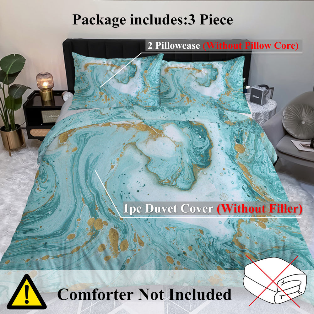 Chic Girly Marble Duvet Cover Mint Gold Glitter Turquoise Bedding Comforter Set Abstract Aqua Teel Blue Duvet Cover EX-STOCK Canada 