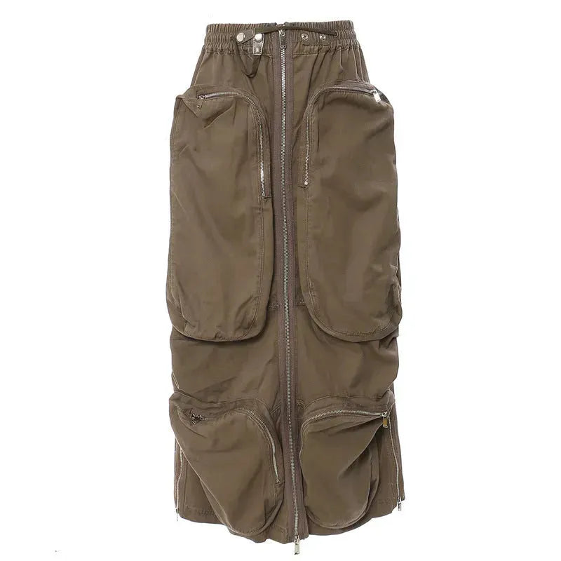 Three-dimensional Camouflage Zipper Pocket Side Slit  pencil Midi Cargo Skirt - EX-STOCK CANADA