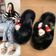 Christmas Hat Fluffy Slippers Women's Warm Toe Covering Cotton Slippers EX-STOCK Canada 