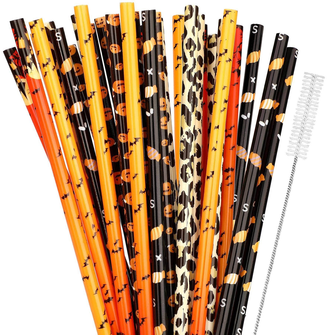 40 Pack Of 9 Inch BPA-Free Halloween Reusable Straws With Colorful Stripe Print Hard Straws For Mason Jars, Mason Glasses, Home Or Party Use, Comes With A Cleaning Brush-Selling On Amazon Is Prohibite EX-STOCK