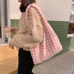 Waffle Flannel Bag Tote Bag Large Capacity Commute Minimalist Student Class Bag - EX-STOCK CANADA