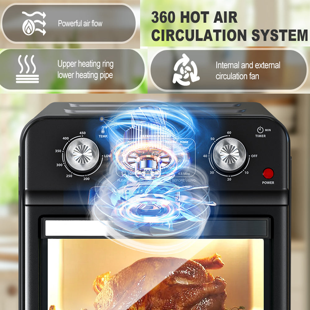 Air Fryer With Dual Knob Control 12.5 Qt , Temperature Range, 60-Min Timer, Presets For French Fries, Pizza, Chicken, Fish, And Toast Healthy Oil-Free Cooking Oven EX-STOCK Canada 