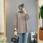 Muslim Ice Silk Wrinkle Stand-up Collar Literary Vintage Cardigan Loose Shirt Women - EX-STOCK Canada