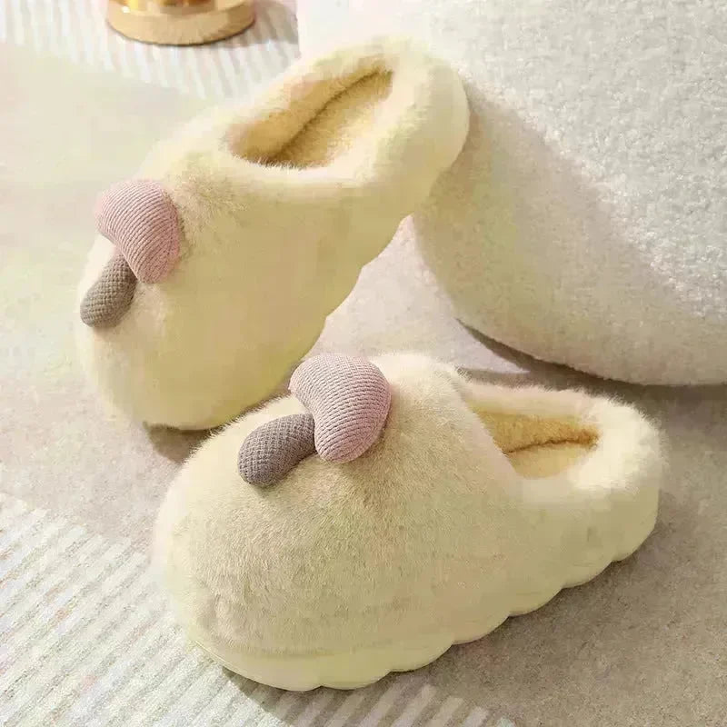 Cute Mushroom Cotton Slippers For Women Thick-soled Autumn And Winter Plush Slipper Indoor Non-slip Eva Household Furry Shoes - EX-STOCK CANADA