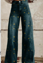 New 3D Thermal Transfer Speaker Simulation Denim Trousers Loose Pants All-matching 