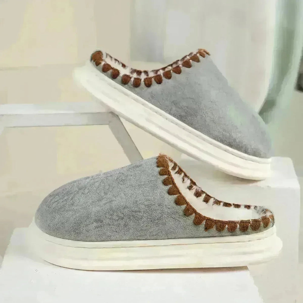 Winter Fashion Cotton Slippers With Sewing-side Design Indoor Non-slip Bedroom Floor Plush Slipper House Shoes Women Couple - EX-STOCK CANADA