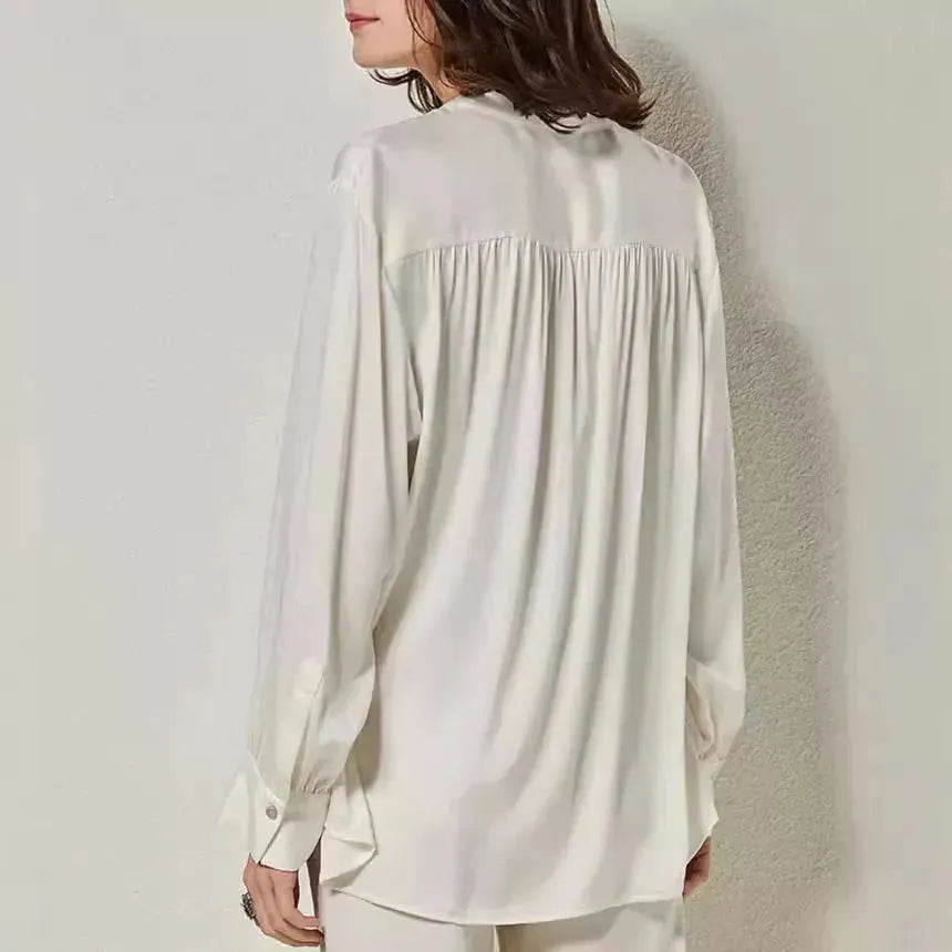 French Simplicity Loose And Lazy Style Silk Shirt For Women Autumn - EX-STOCK CANADA