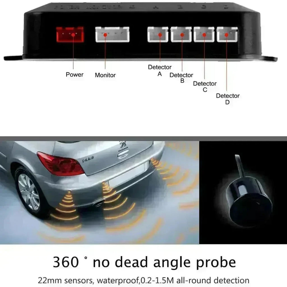 Auto Car LED Crescent Buzzer Radar Parking Sensor 4 Probes Car Camera EX-STOCK