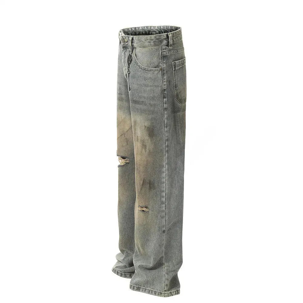 Hole Denim Men Trousers Heavy Industry Washing Jeans - EX-STOCK CANADA