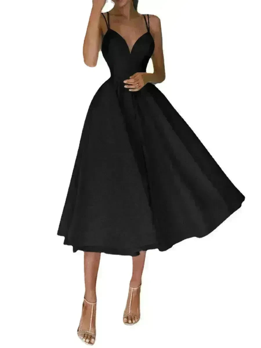 Charming V-neck Suspender Dress Summer Fashion A-Line Long Dresses For Women Sleeveless Skater Dress for Wedding cocktail evening  dinner party events - EX-STOCK CANADA