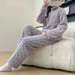Autumn And Winter New Twist Zipper Couple Fleece-lined Thick Coral Fleece Pajamas Homewear Loungewear Sleepwear For Sleeping - EX-STOCK CANADA