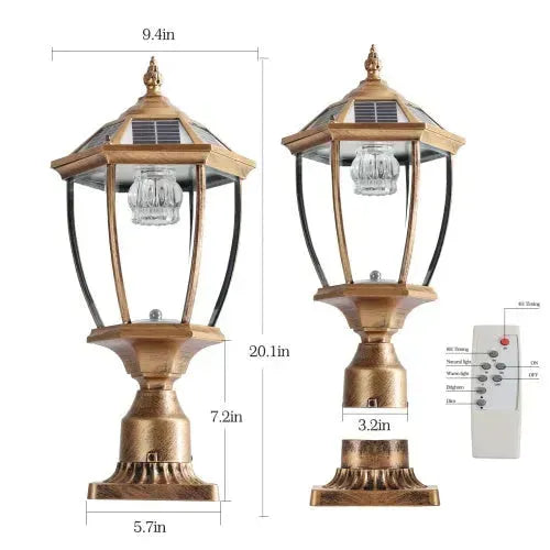 Vintage Gold Solar Pillar Headlight With Dimmable LED 1-Pack Outdoor Landscape Pathway Light - EX-STOCK CANADA