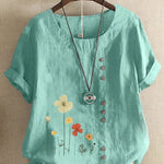 Casual Summer Beach Cotton And Linen Printed Elegant Short Sleeve blouse Top Women - EX-STOCK CANADA