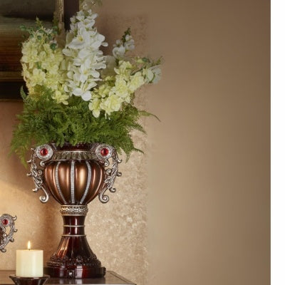 17.5 Tall  Delicata Urn-Shaped Decorative Vase, Bronze With Silver Accents EX-STOCK