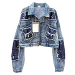 Heavy Industry Sequins Short Doll Sleeve Denim Jacket Women - EX-STOCK CANADA