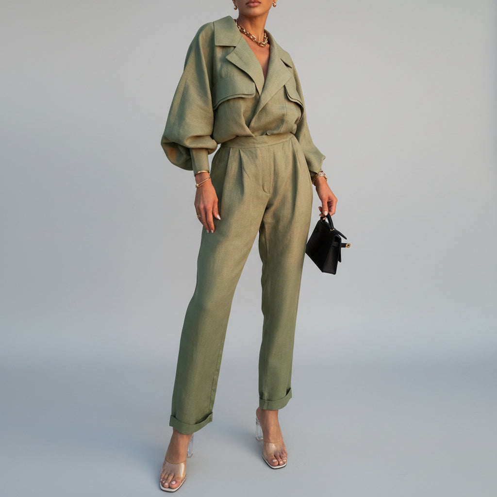Women's long-sleeve top and tapered trousers matching set