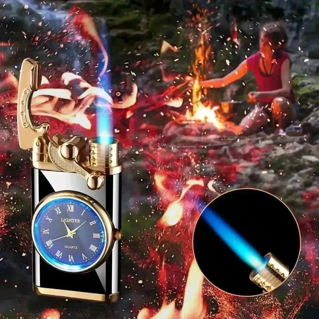 New Lighter With Electric Watch Rocker Arm Automatic Ignition Straight Blue Flame Lighter Creative Real Dial Inflatable Windproof Cigar Lighter Men's Watch Gift - EX-STOCK CANADA