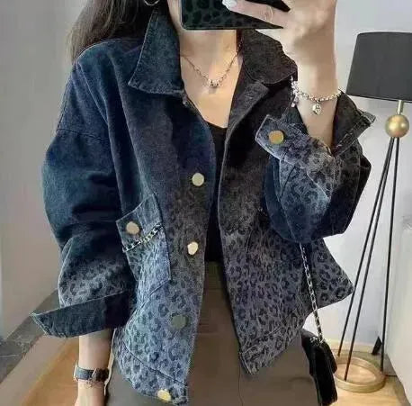 Black Retro Leopard Print Denim Jacket For Women - EX-STOCK CANADA