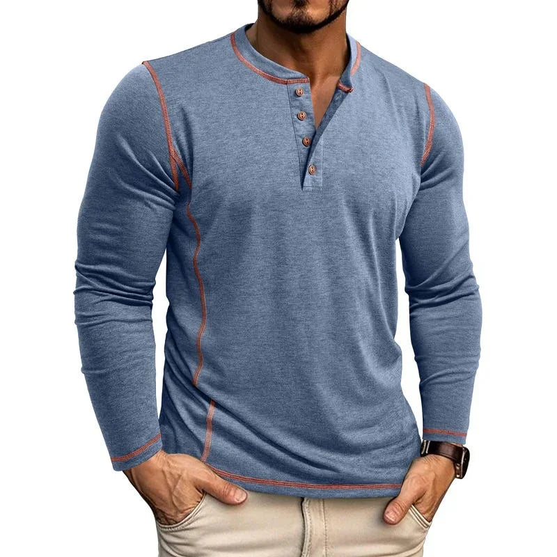 European And American Men's Henley Shirt With Four-button Top EX-STOCK Canada 