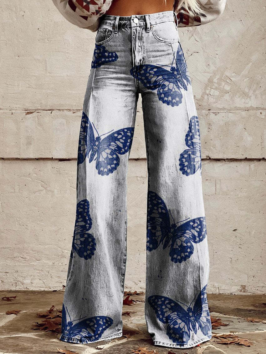 Women's Wide-leg Pants Fashion High Waist Casual Trousers 3D Printing 