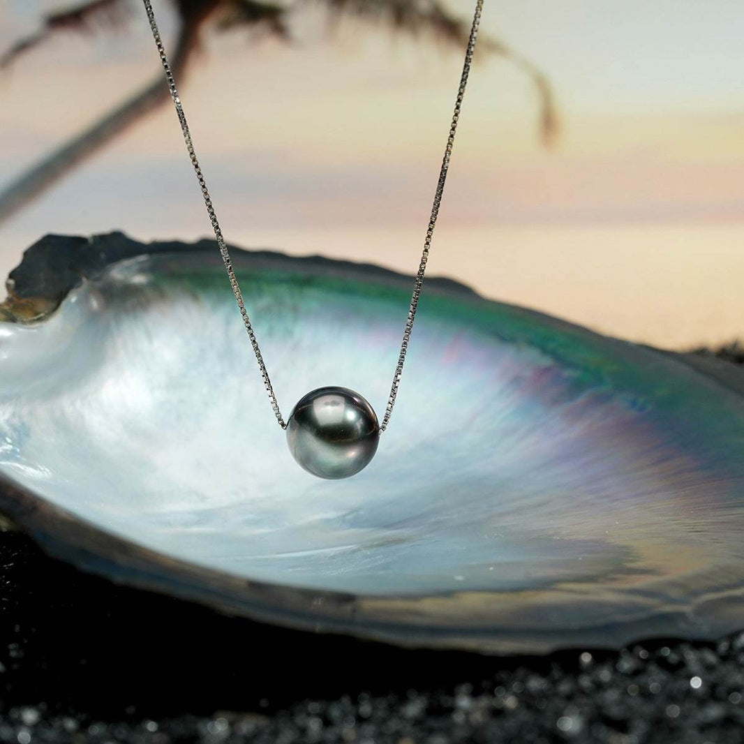 Natural Perfect Circle Strong Light Tahitian Black Pearl Pendant S925 Silver Necklace EX-STOCK Canada 