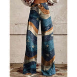 Thermal Transfer Bell-bottom Pants Simulation Denim Trousers Loose Pants 