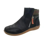 Winter Leather Stitching Flat Bottom Martin Boots With Zipper Plus Size