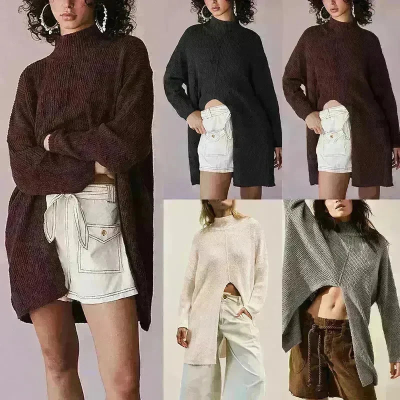 Stylish Cashmere Pullover Front Split Winter Tunic tops for Women - EX-STOCK CANADA