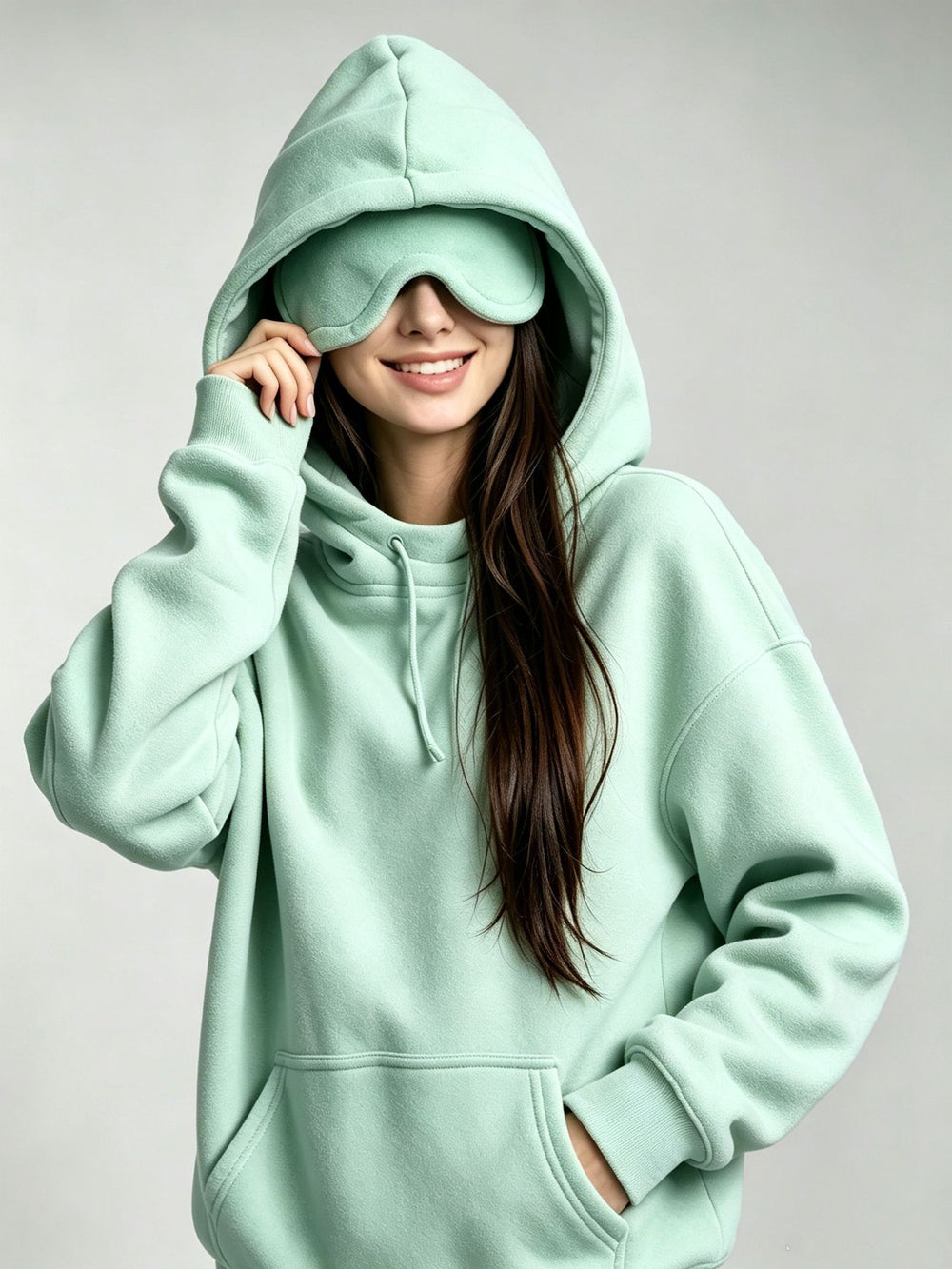 Green Women's Fleece-Lined Hoodie & Jogger Set with Eye Mask Hood – Pink, Black, Beige | S–3XL